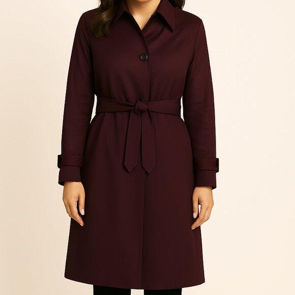 Bellisima Trench  Coat fully lined  belted Plum Wine Size 10 - Picture 2 of 6